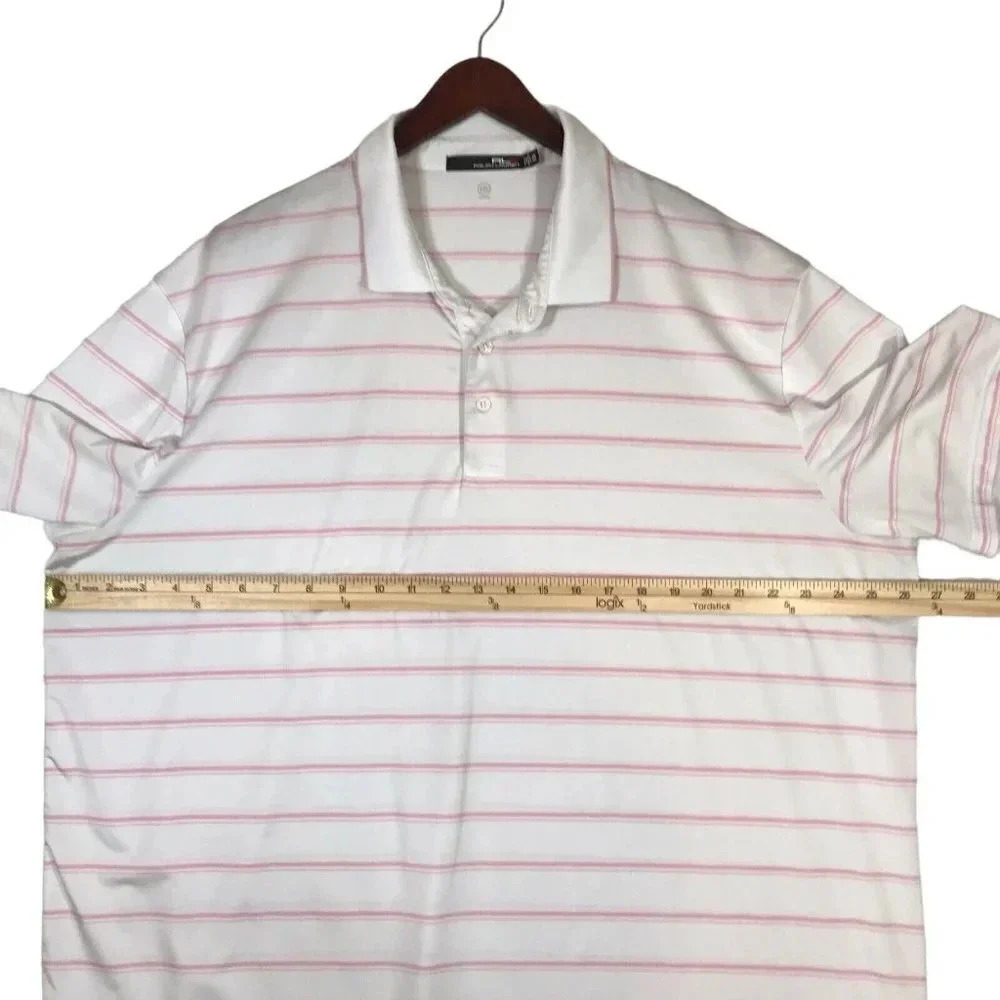 RLX Ralph Lauren Polo Shirt Mens XXL Pink White Striped Logo Short Sleeve 2XL - Picture 9 of 12